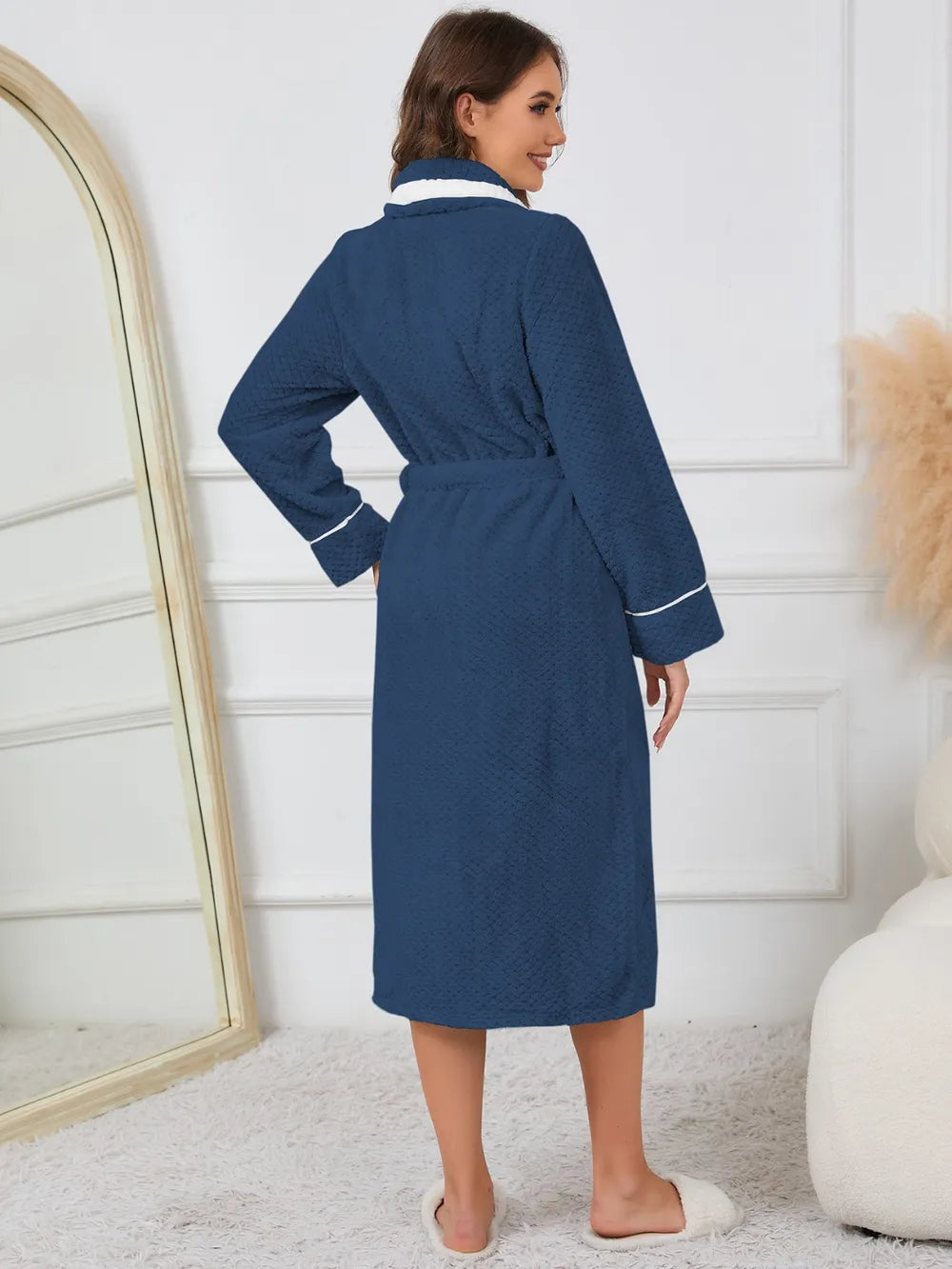 Contrast Trim Tie Waist Lounge Nightgown with Pockets Lingerie & Nightwear