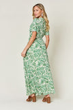 Double Take Full Size Printed Drawstring Short Sleeve Dress 