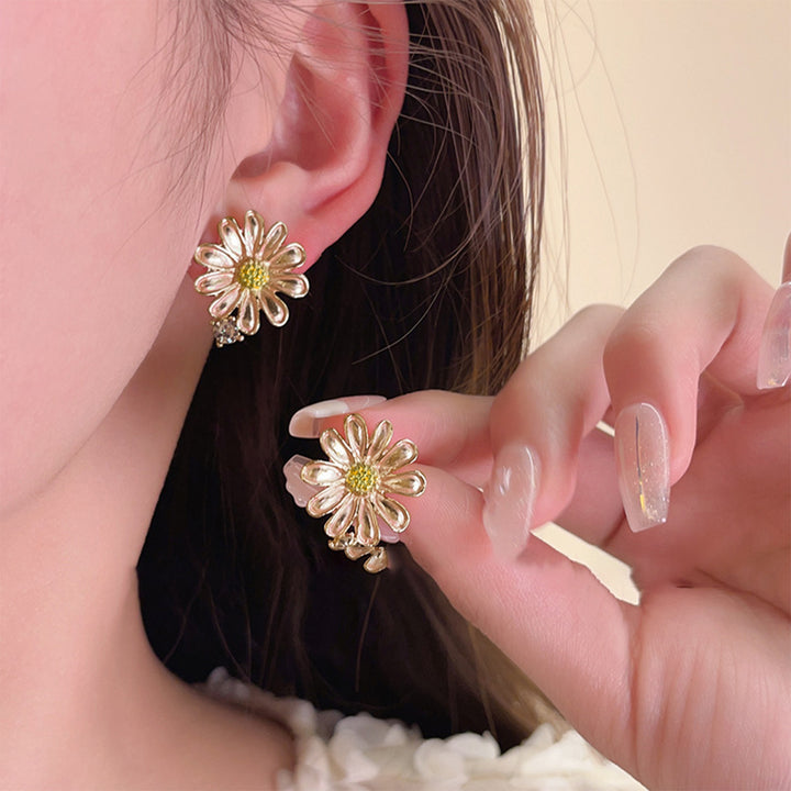 Alloy Drip Oil Flower Stud Earrings 