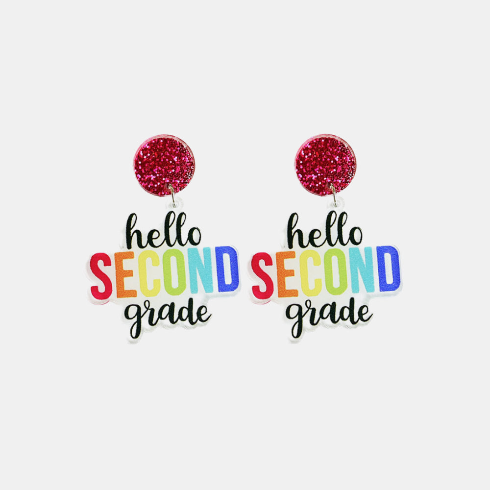 HELLO SECOND GRADE Acrylic Dangle Earrings 
