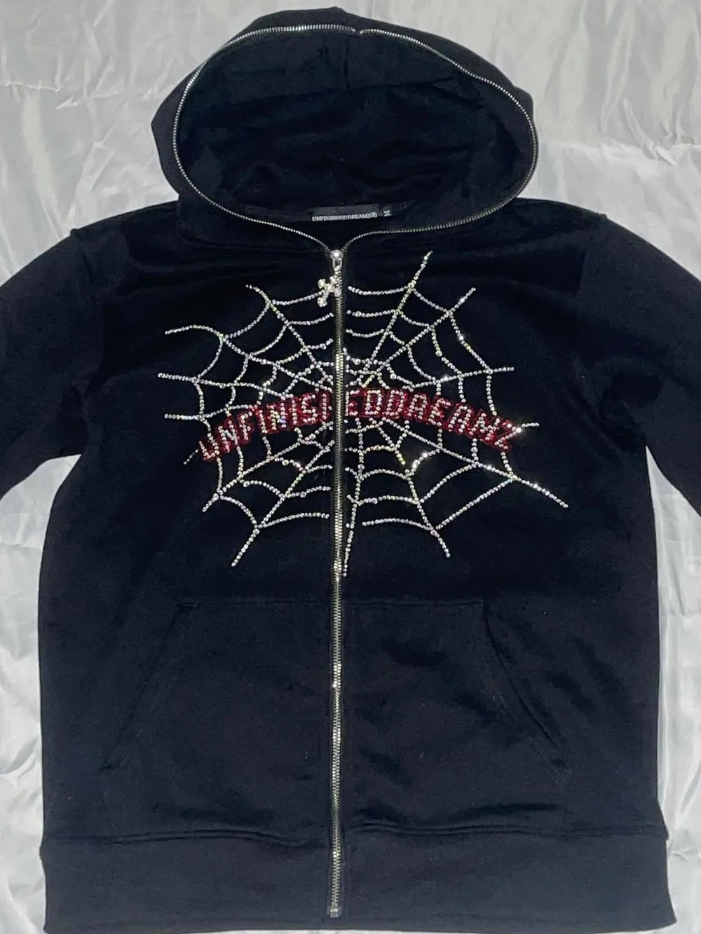 Men's Spider Web Rhinestones Zip-Up Hoodie 