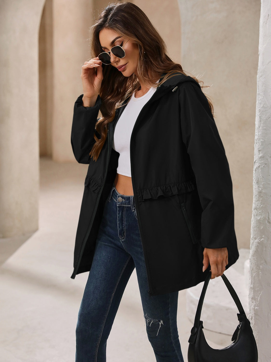 Ivy Lane Outdoor Waterproof Long Sleeve Hooded Windbreaker 