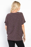 Be Stage Full Size Lurex Center Elastic Cinched Knit Top 