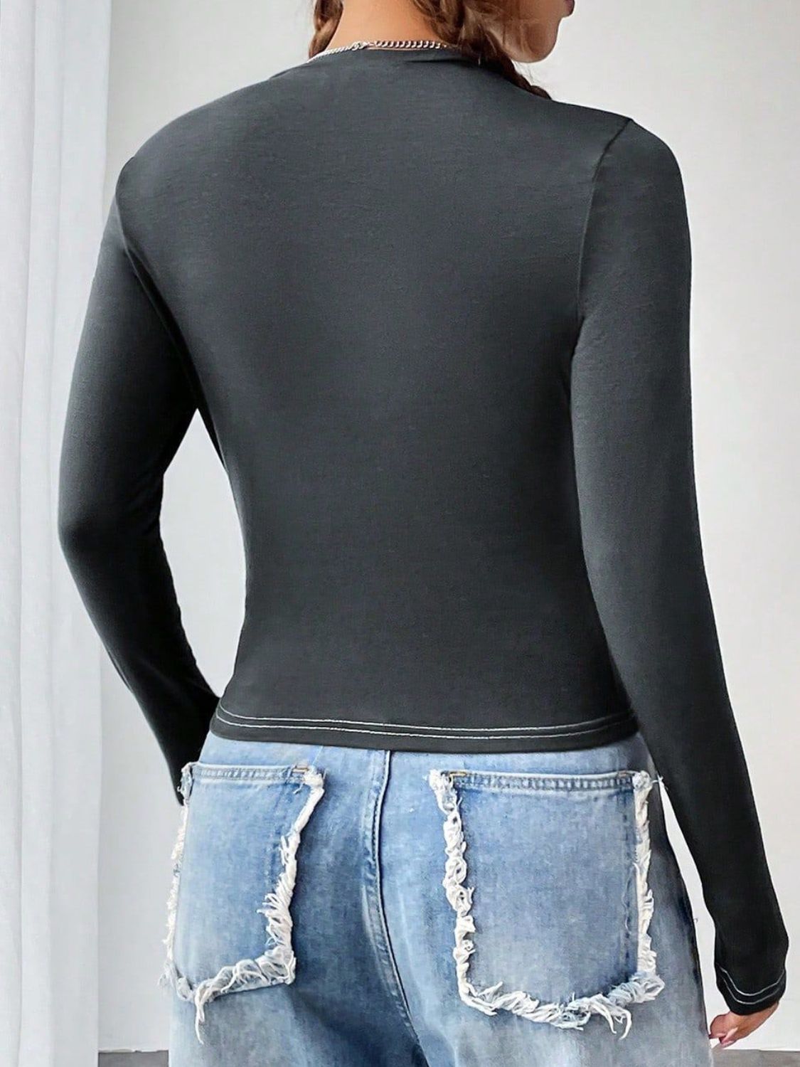 Letter Graphic Round Neck Long Sleeve T-Shirt 