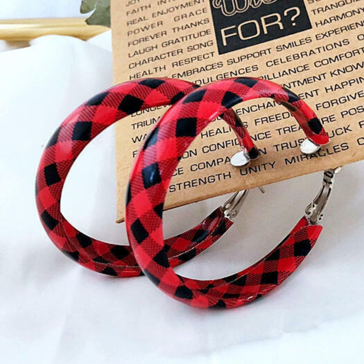 Plaid PU Leather Hoop Earrings 