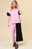 Double Take Full Size Texture Contrast T-Shirt and Wide Leg Pants Set 