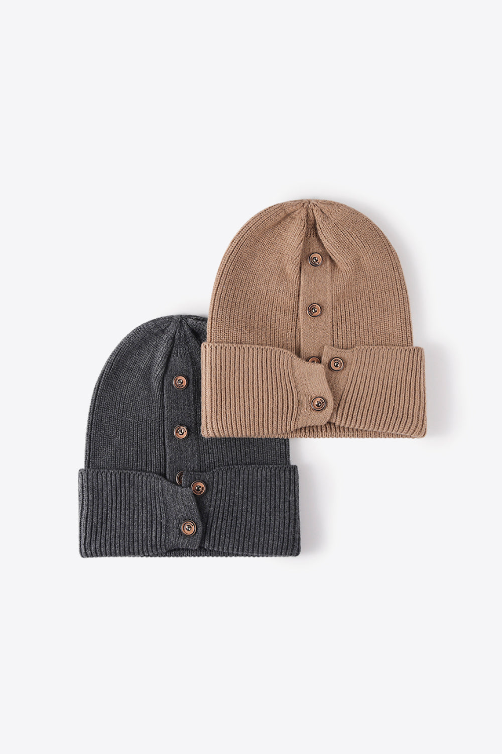 Button Detail Rib-Knit Cuff Beanie 