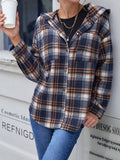 Ivy Lane Plaid Button Up Long Sleeve Hooded Jacket 