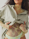 Lace Mock Neck Long Sleeve Blouse 