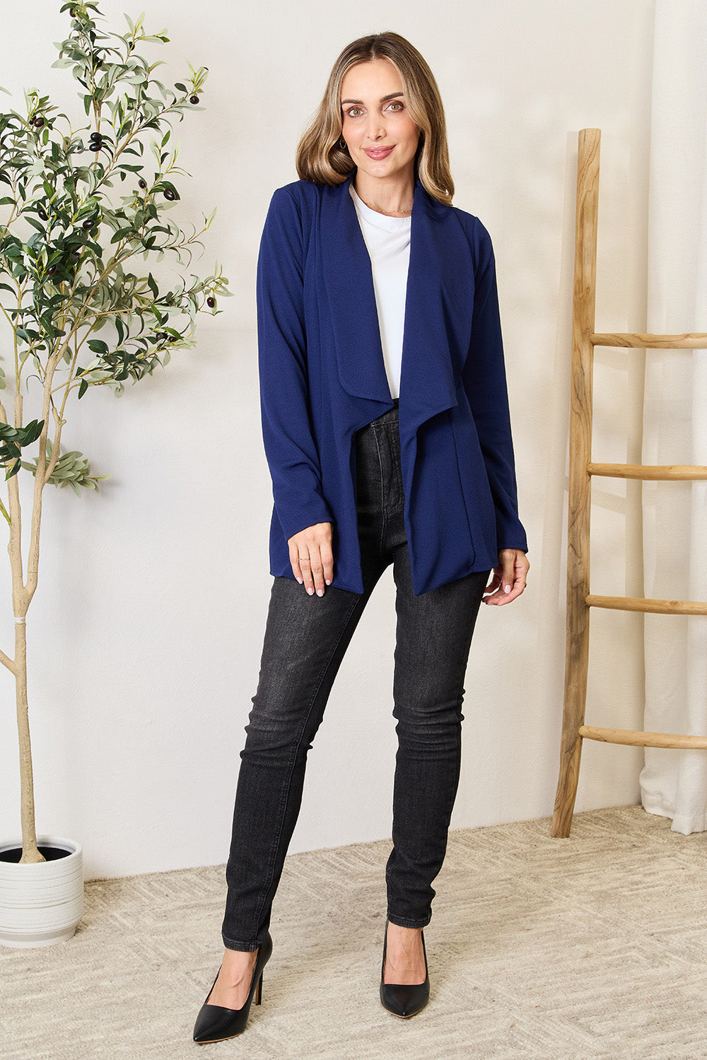 Heimish Full Size Statement Neck Open Front Blazer 