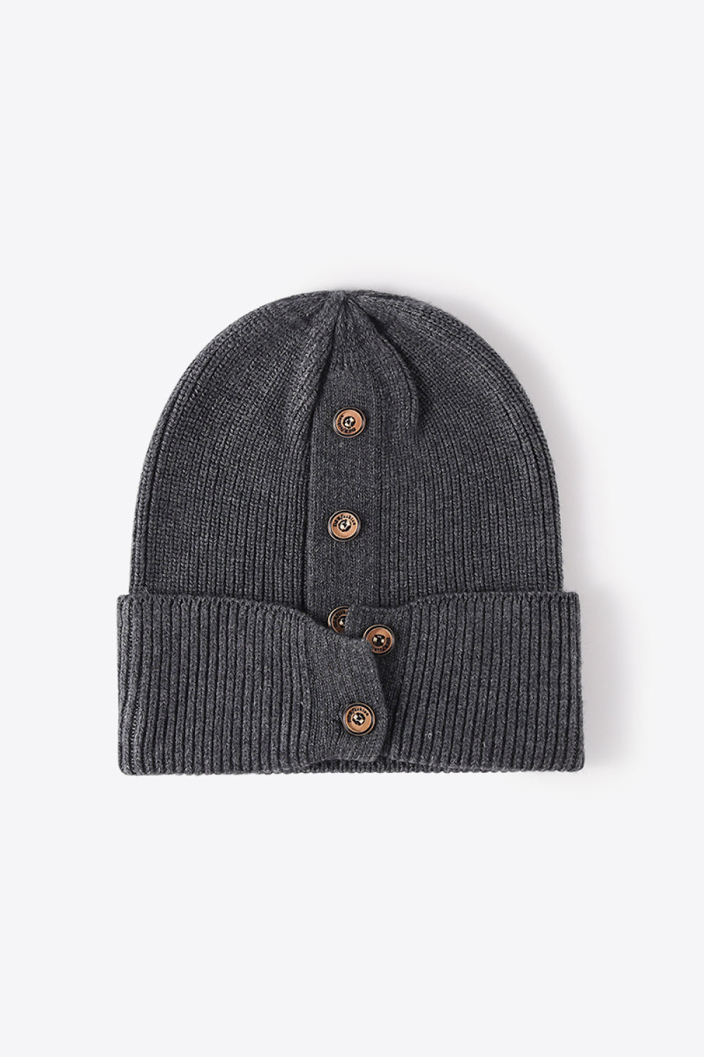 Button Detail Rib-Knit Cuff Beanie 