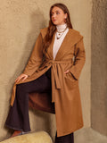 Plus Size Tied Long Sleeve Hooded Coat with Pockets 
