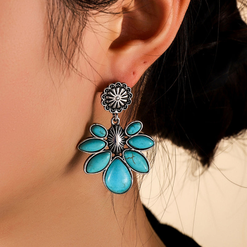 Artificial Turquoise Flower Earrings 