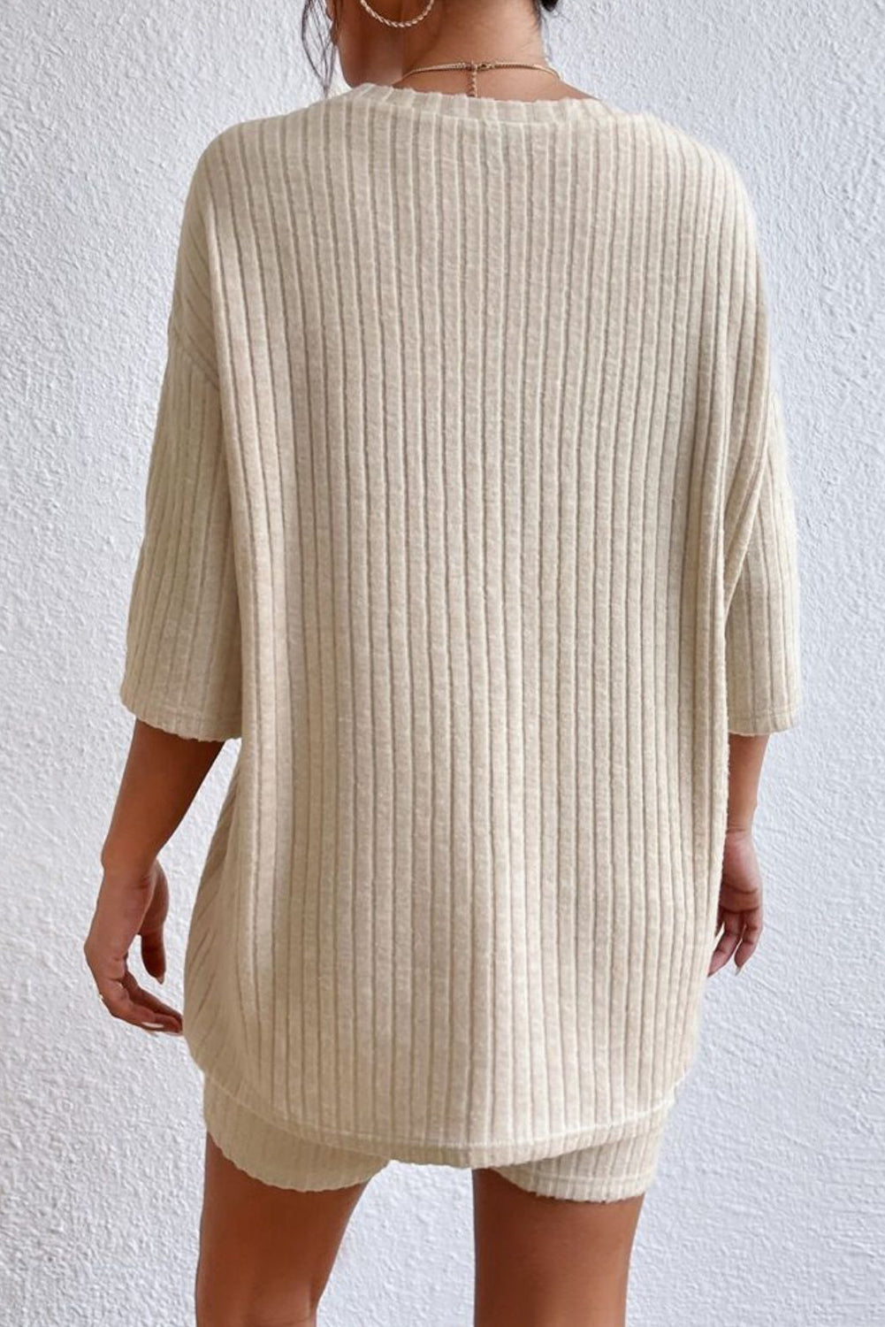 Round Neck Ribbed Top and Shorts Lounge Set Lingerie & Nightwear