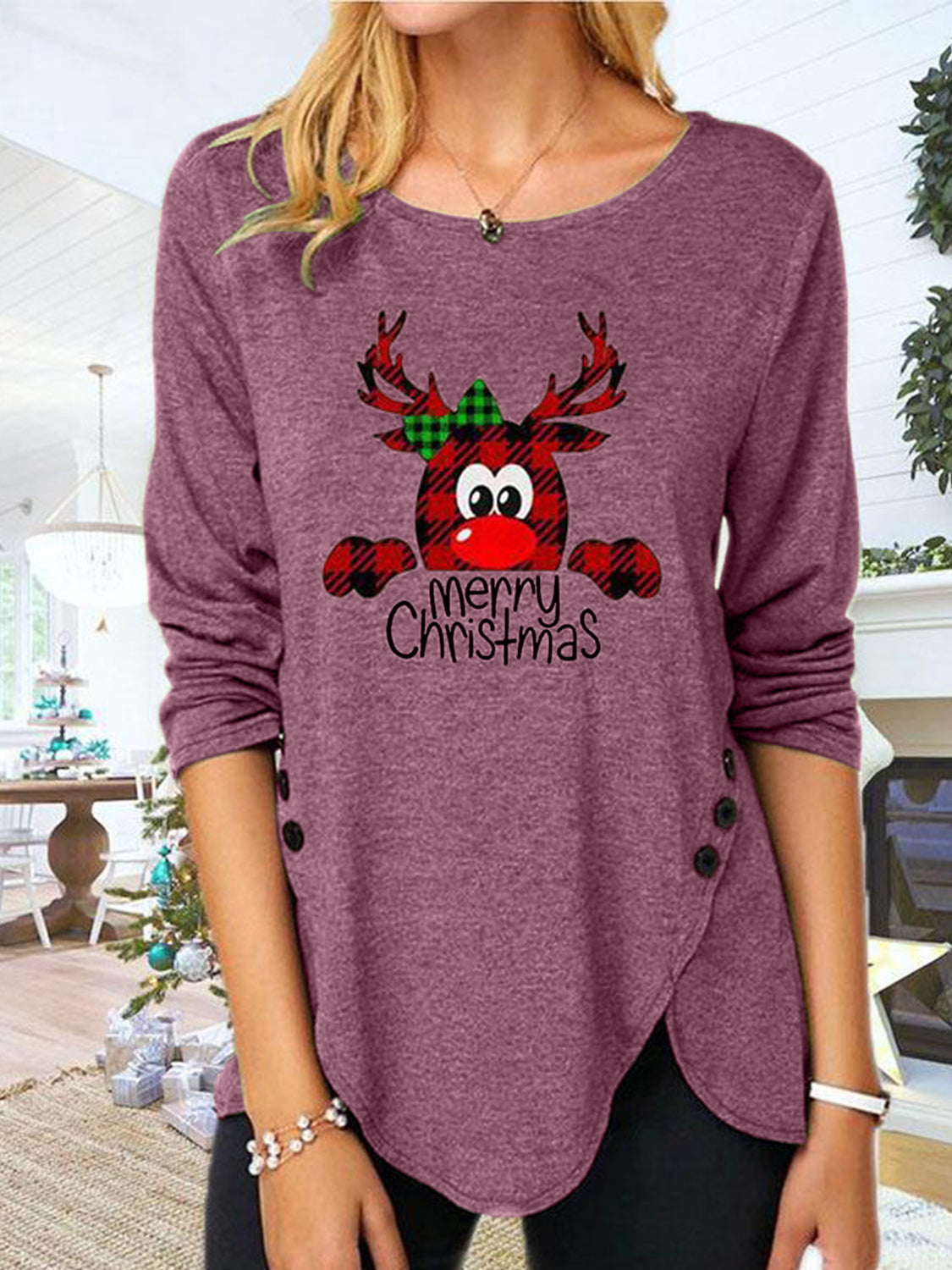 Full Size Reindeer Round Neck Long Sleeve T-Shirt 