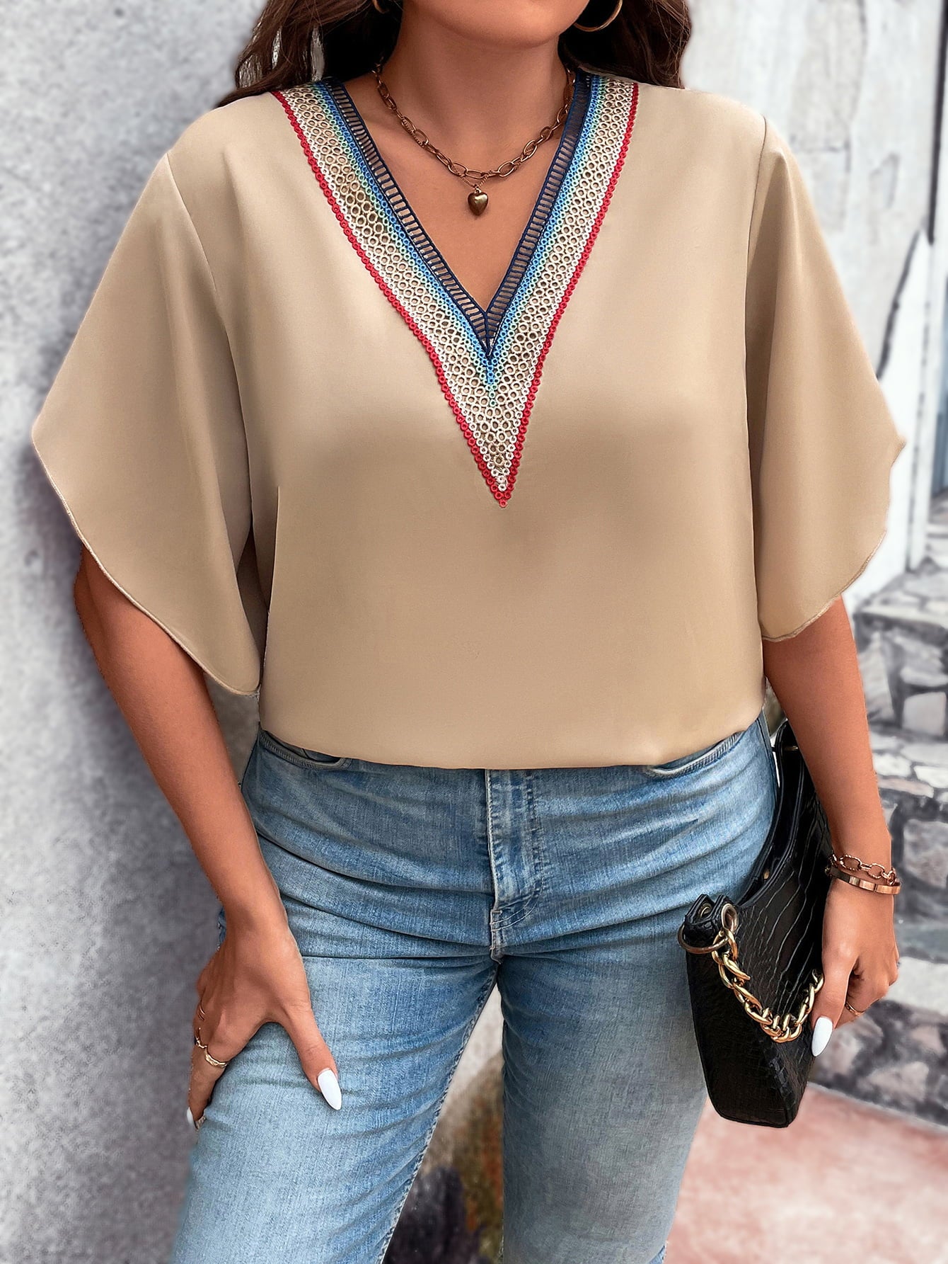 Honey Plus Size V-Neck Flutter Sleeve Blouse 