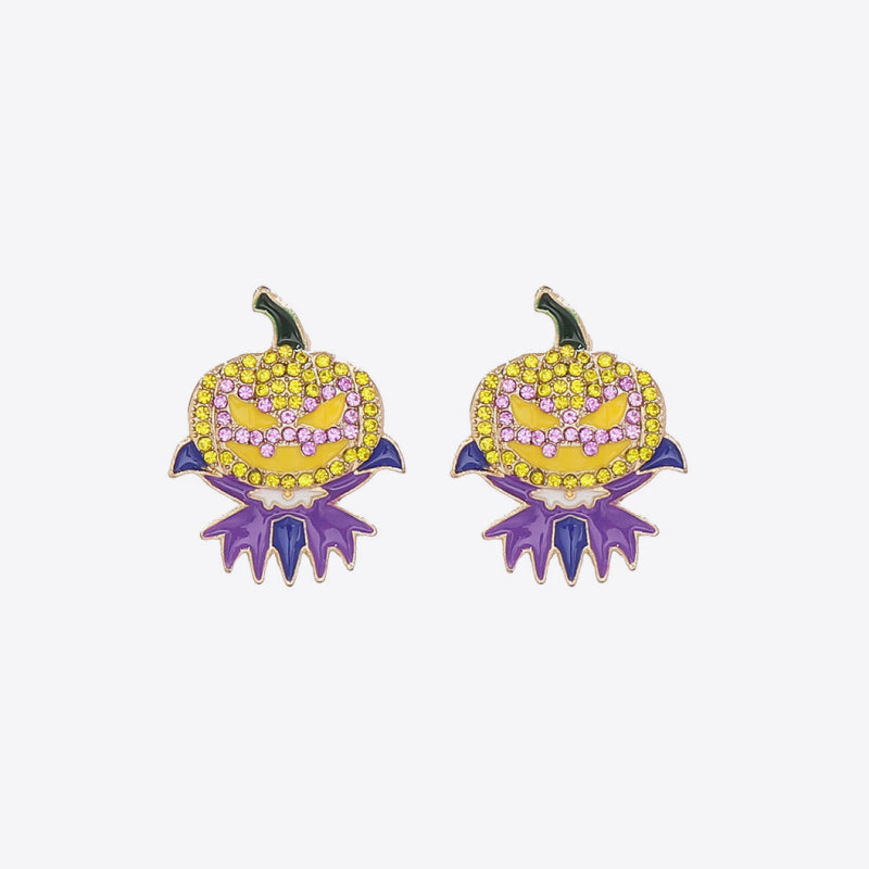 Demon Pumpkin Rhinestone Alloy Earrings 