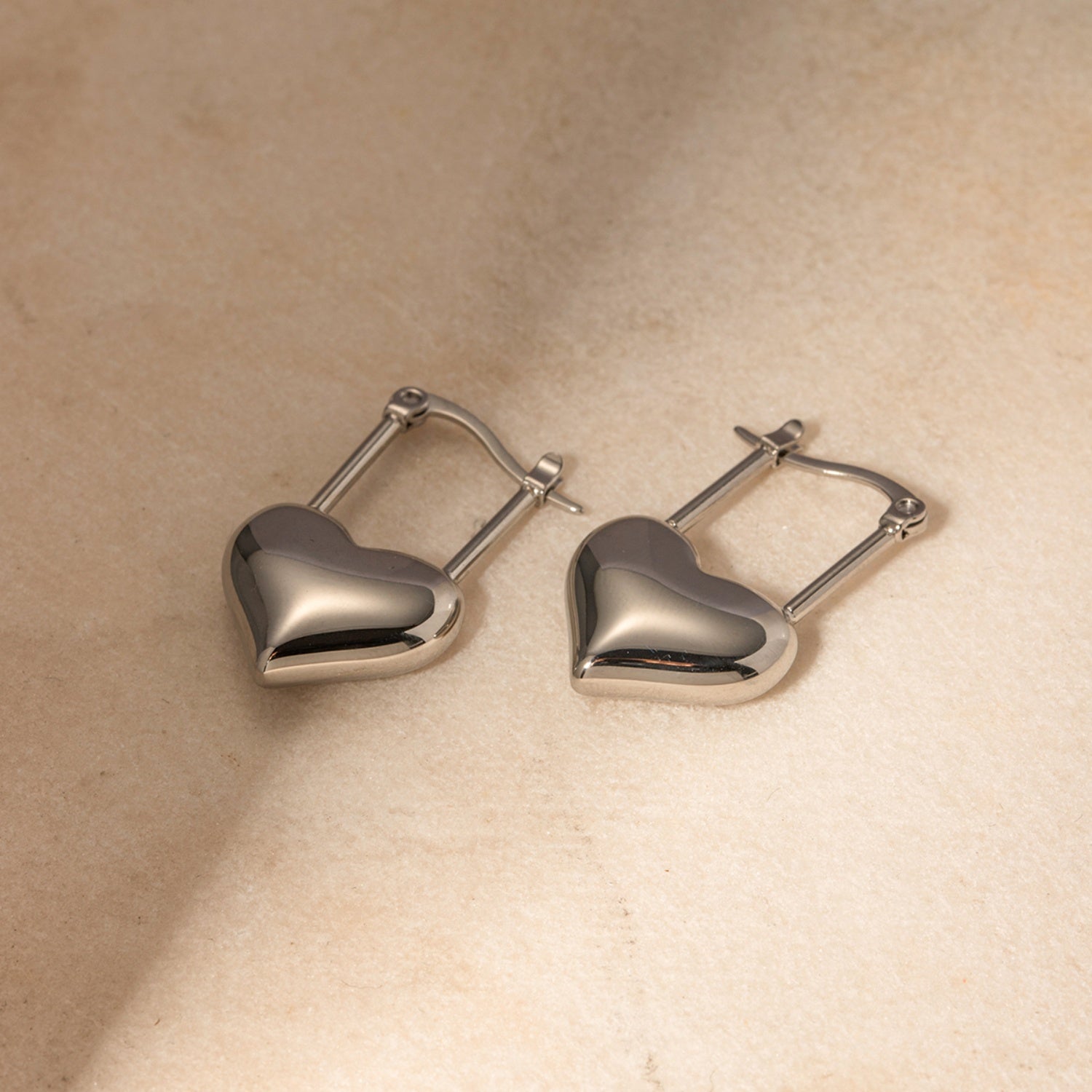 Stainless Steel Heart Lock Drop Earrings 