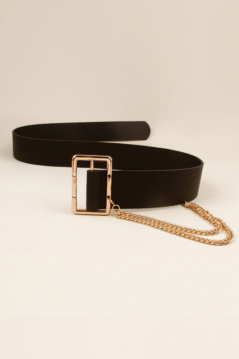 PU Leather Wide Belt with Chain 