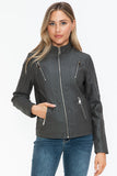 Snobbish Faux Leather Zip Up Mock Neck Jacket 