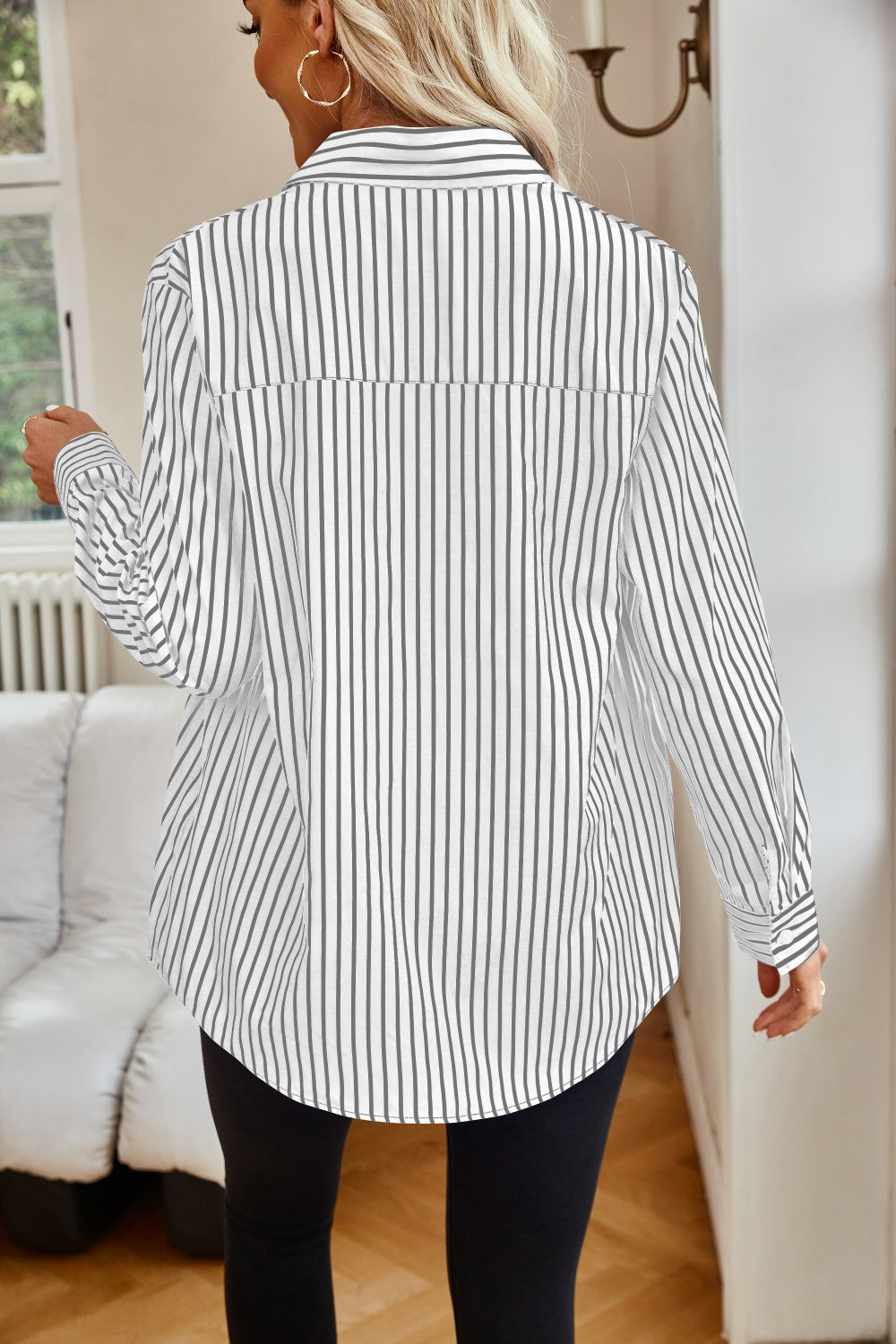 Lovelet Striped Button Up Long Sleeve Shirt 