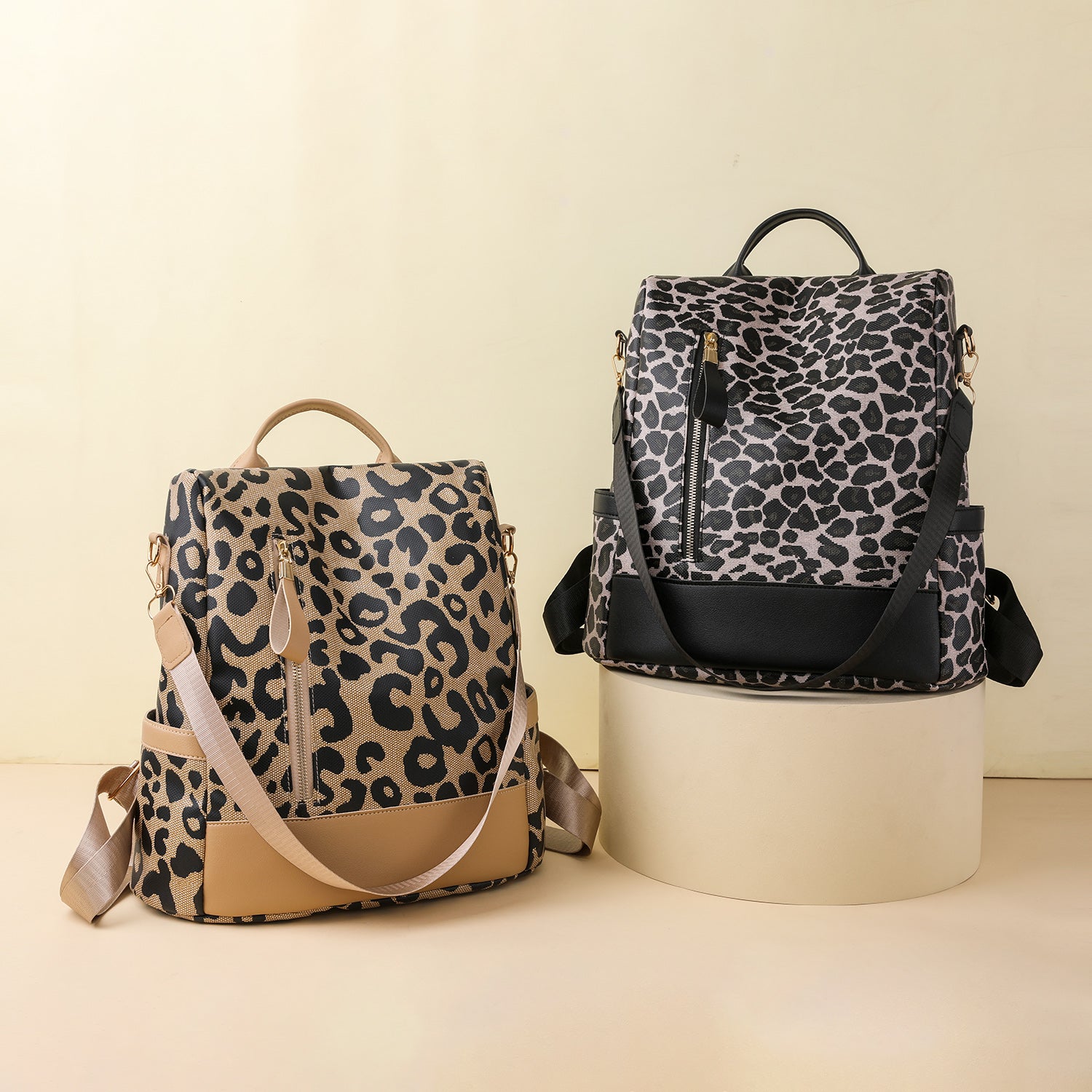 Leopard PU Leather Backpack Bag 