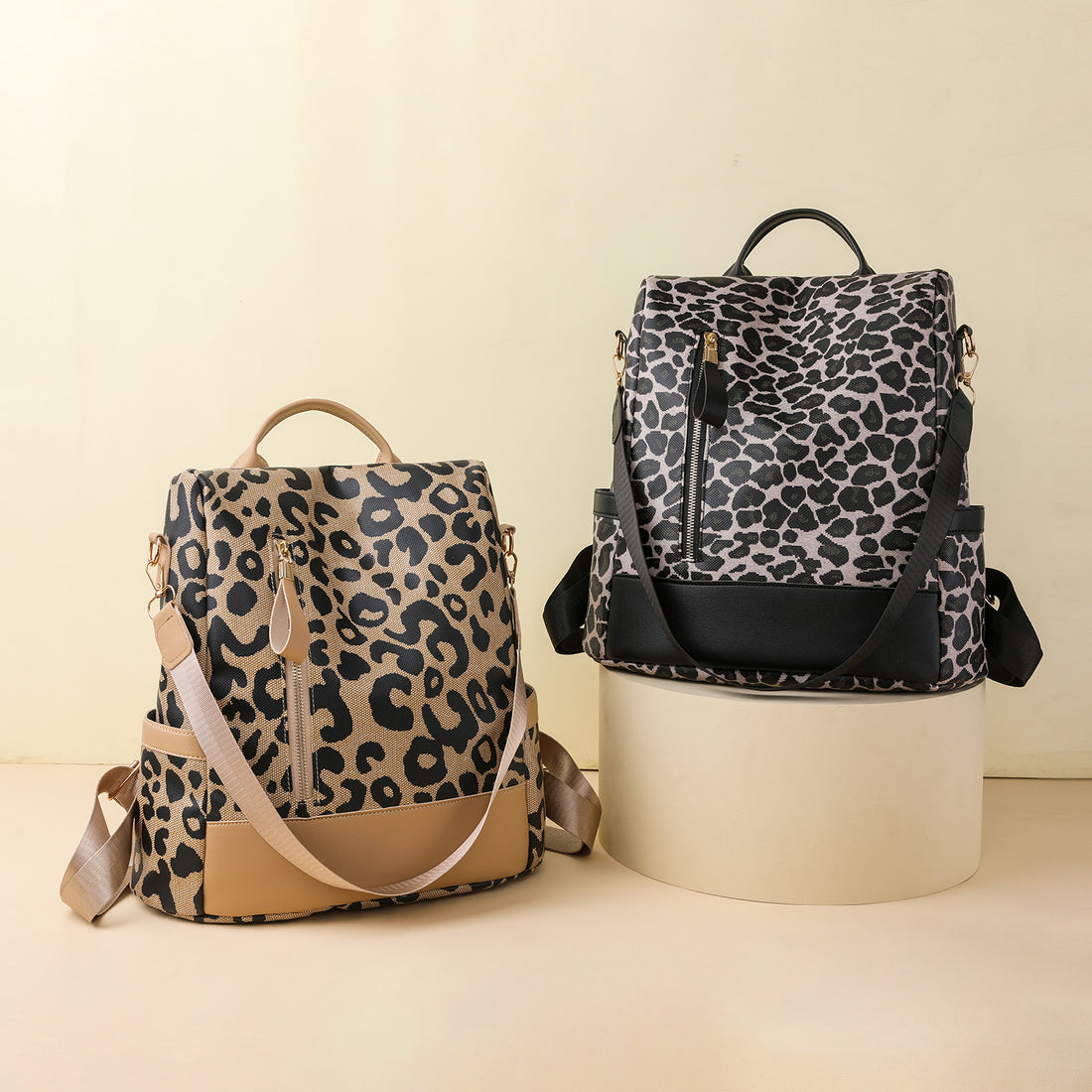 Leopard PU Leather Backpack Bag 