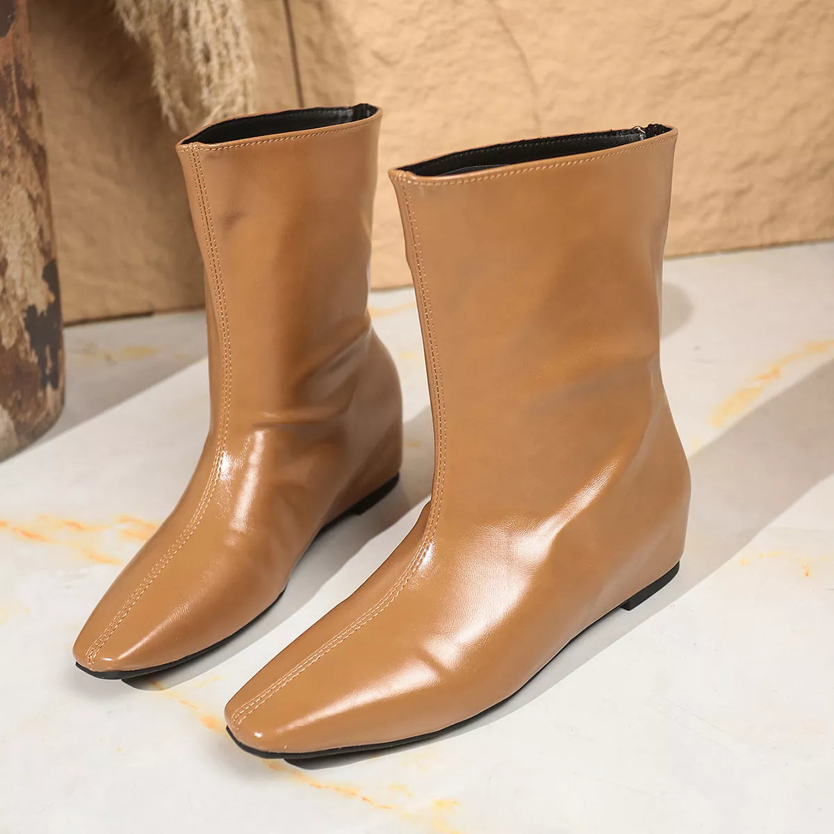 Point Toe Leather Boots 