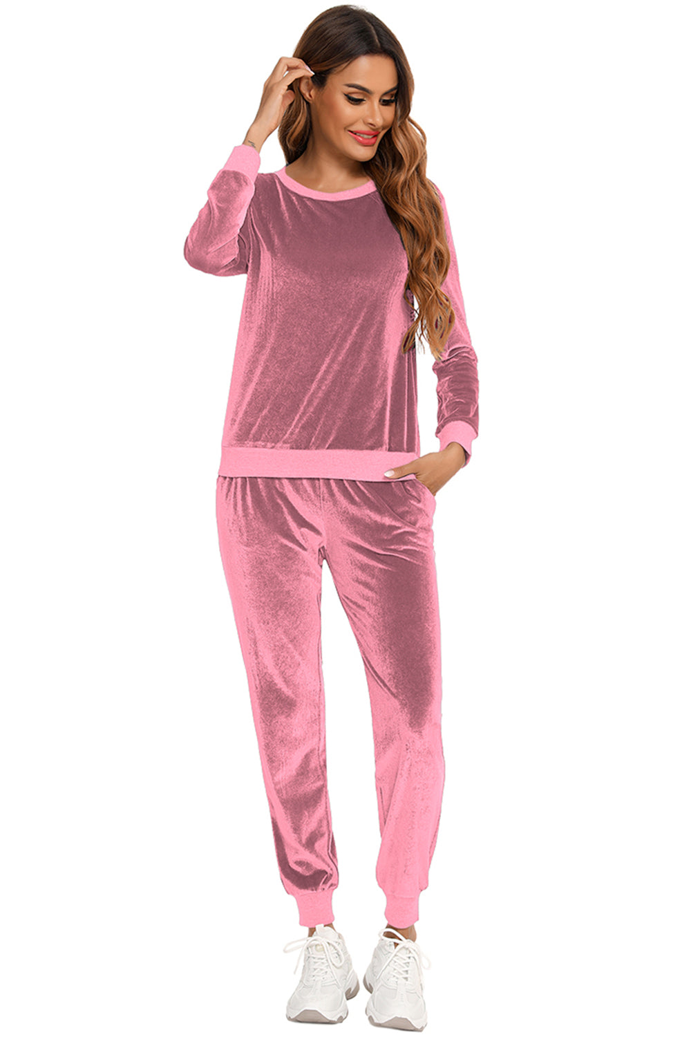 Round Neck Long Sleeve Loungewear Set with Pockets Lingerie & Nightwear