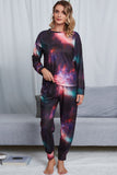 Shiny Tie-Dye Crewneck Top and Drawstring Waist Joggers Lounge Set Lingerie & Nightwear
