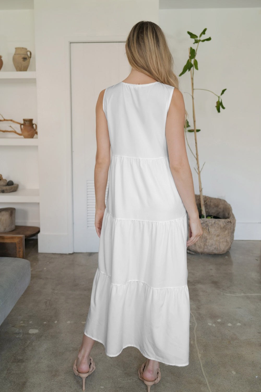 FAM-FAM Tiered V-Neck Sleeveless Dress 