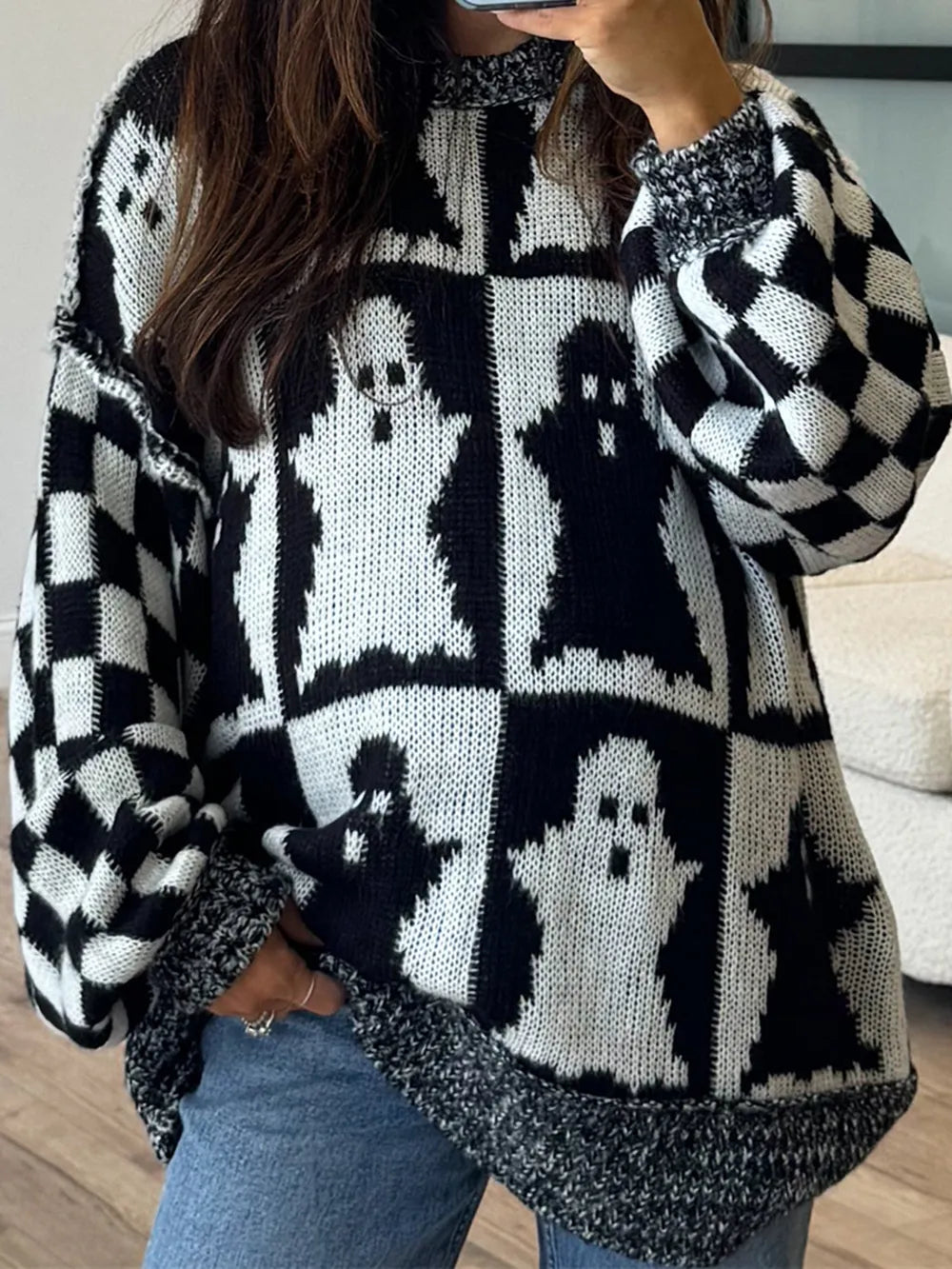 Ghost Dropped Shoulder Long Sleeve Sweater 