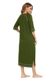 Zip Up Slit Round Neck Night Dress with Pockets 