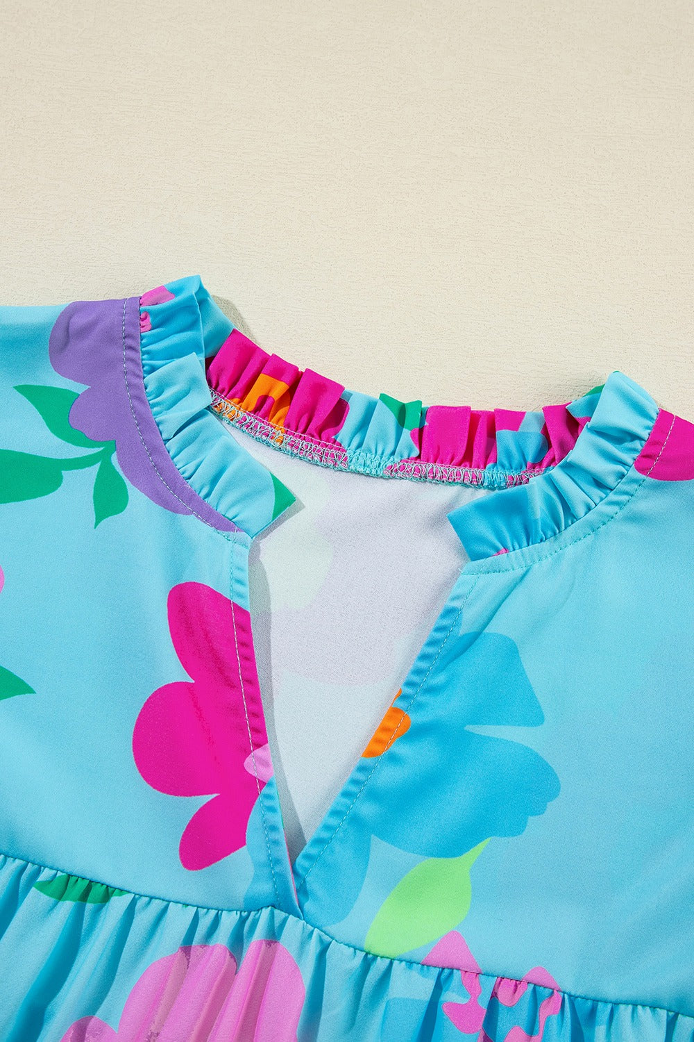 Plus Size Peplum Printed Notched Blouse 