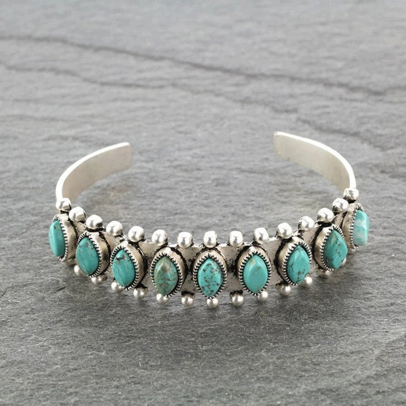 Artificial Turquoise Alloy Open Bracelet 