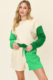 Double Take Full Size Contrast Drop Shoulder Top and Shorts Set 