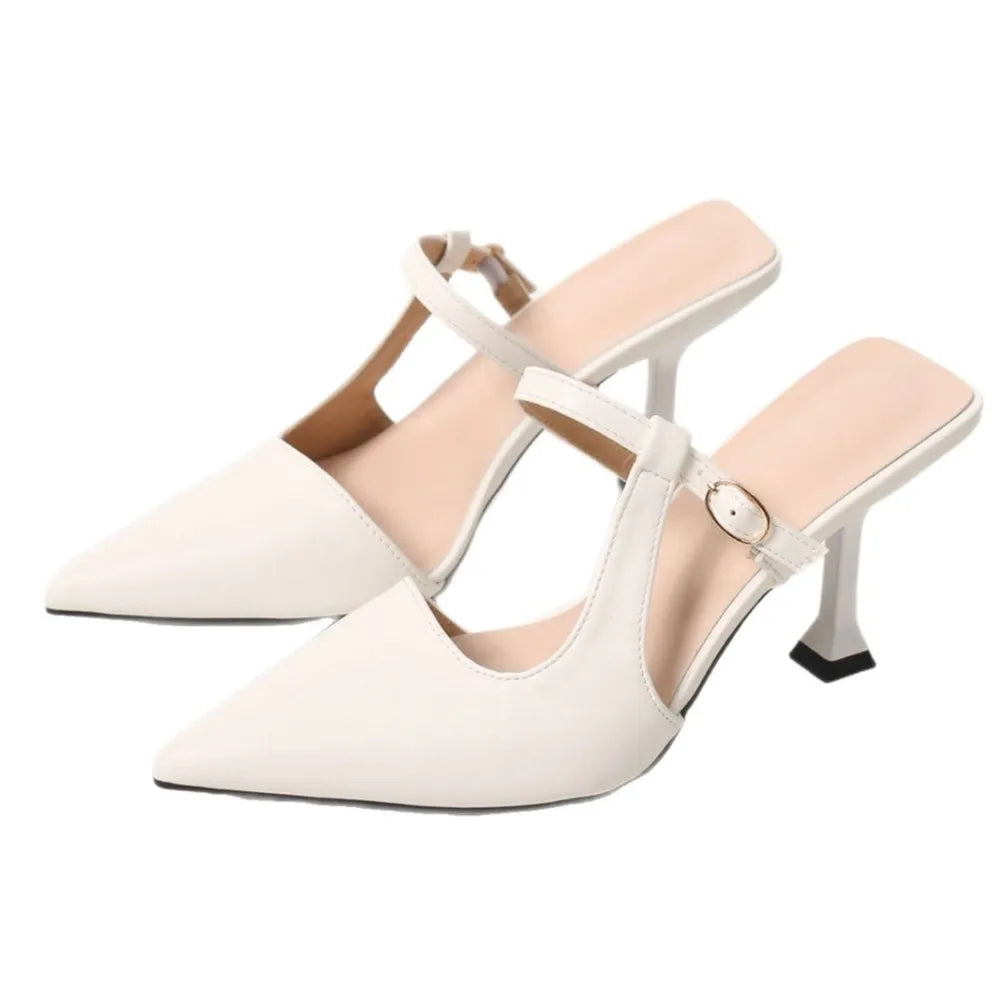 Point Toe Flare Heel Slingback Pumps 
