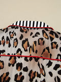 Leopard and Striped Trim Shirt and Pants Set Lingerie & Nightwear