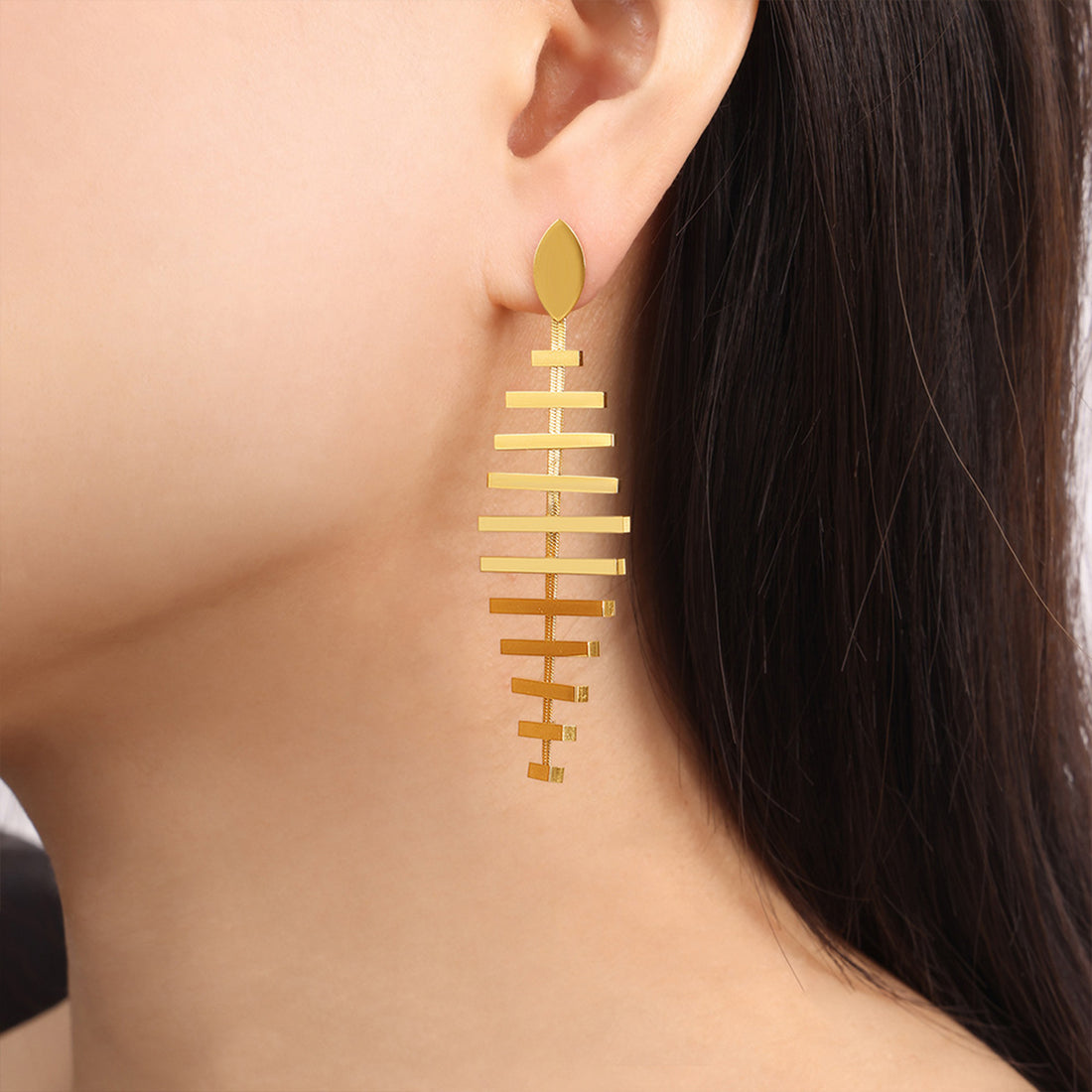 Titanium Steel Fishbone Shape Earrings 