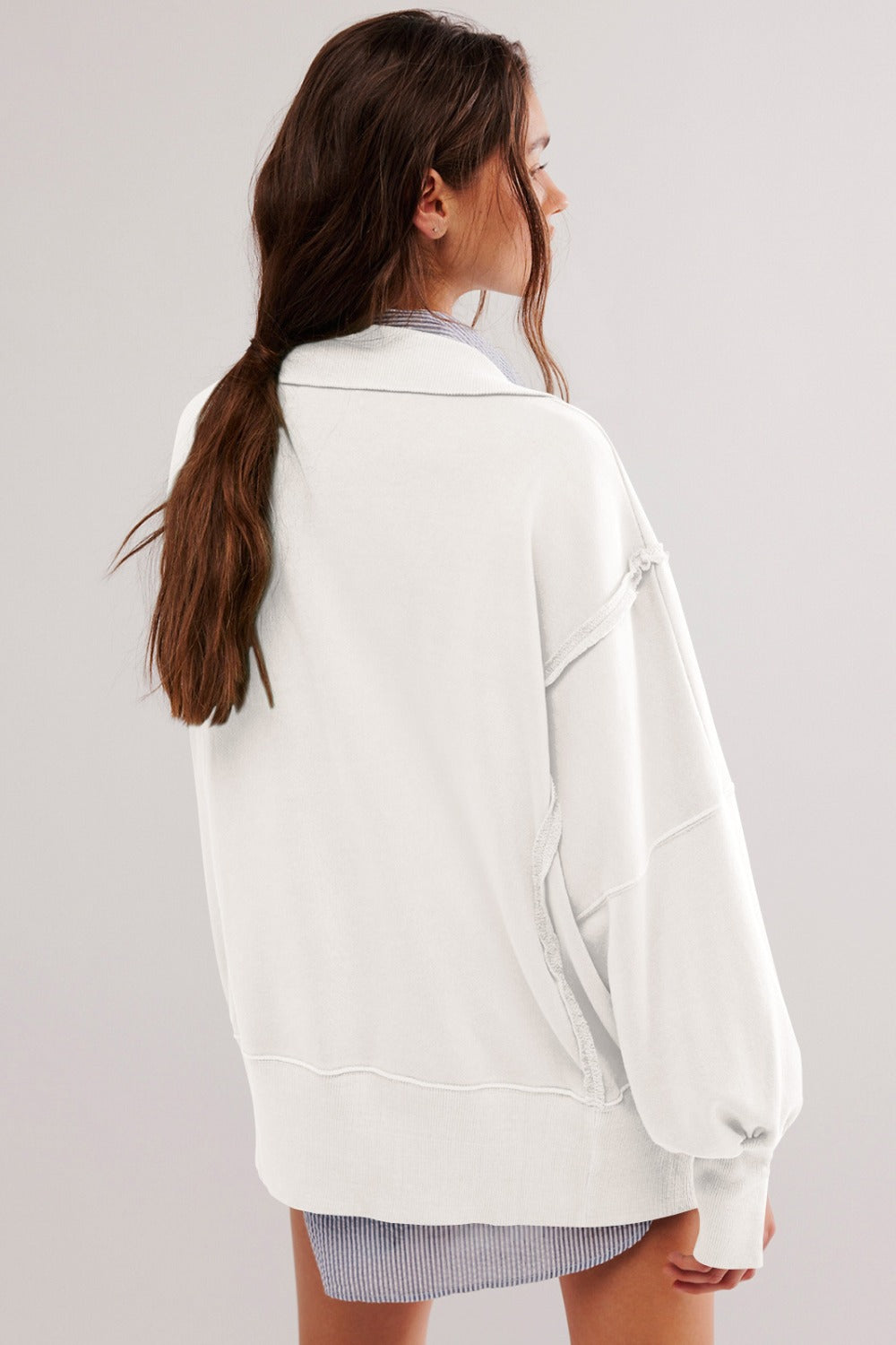Exposed Seam Side Slit Long Sleeve Sweatshirt 