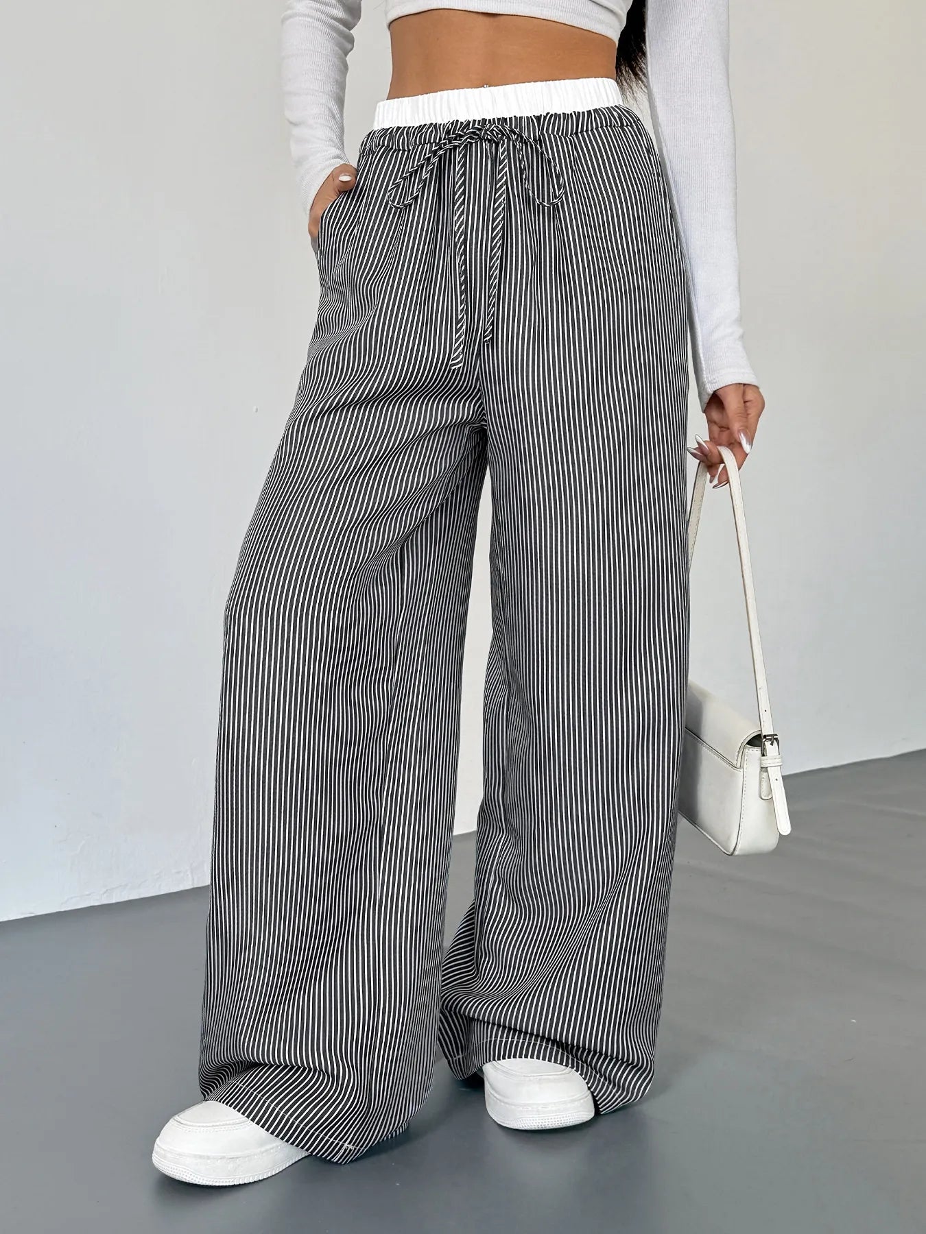 Striped Wide Leg Drawstring Pants 