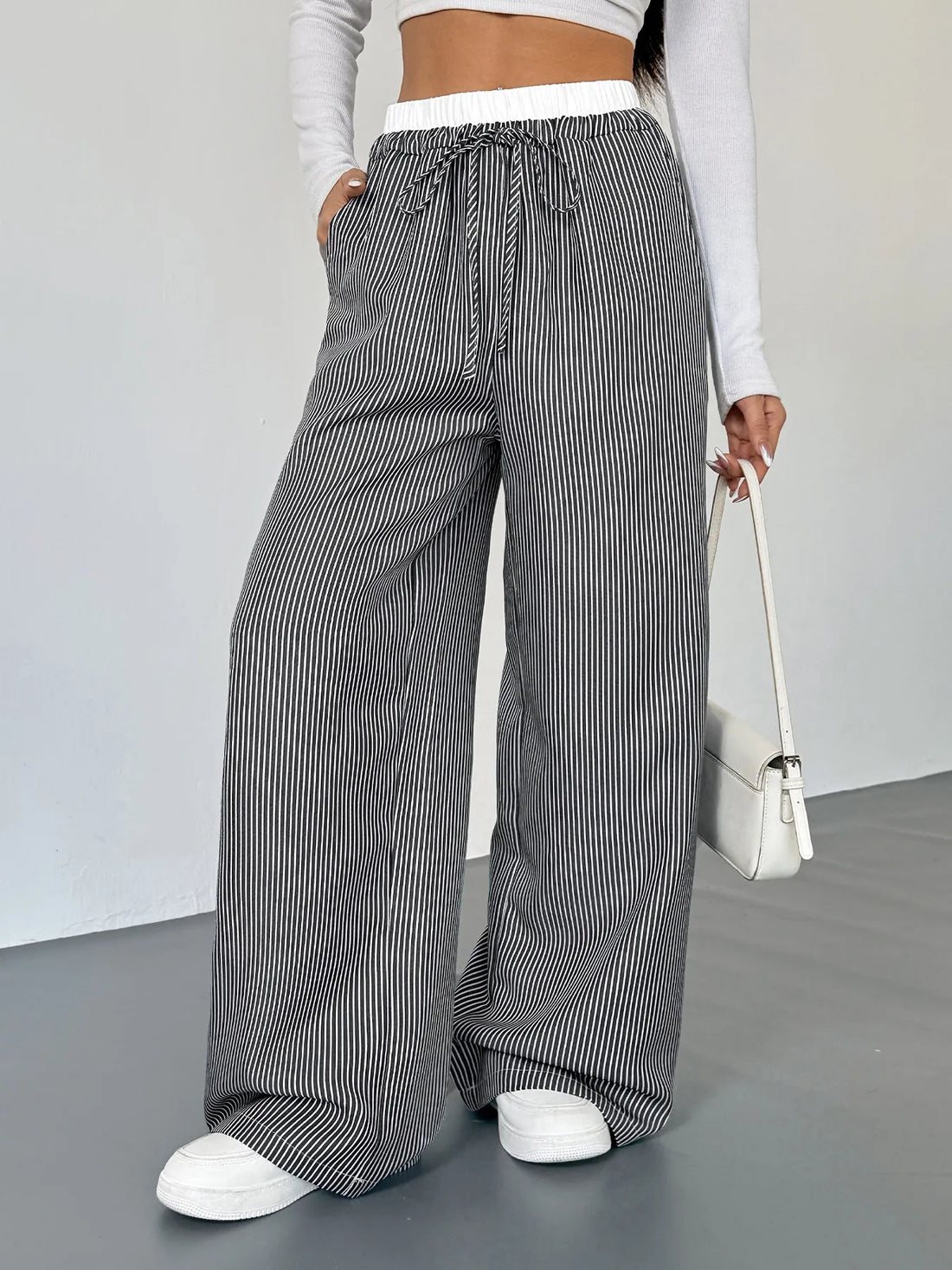 Striped Wide Leg Drawstring Pants 