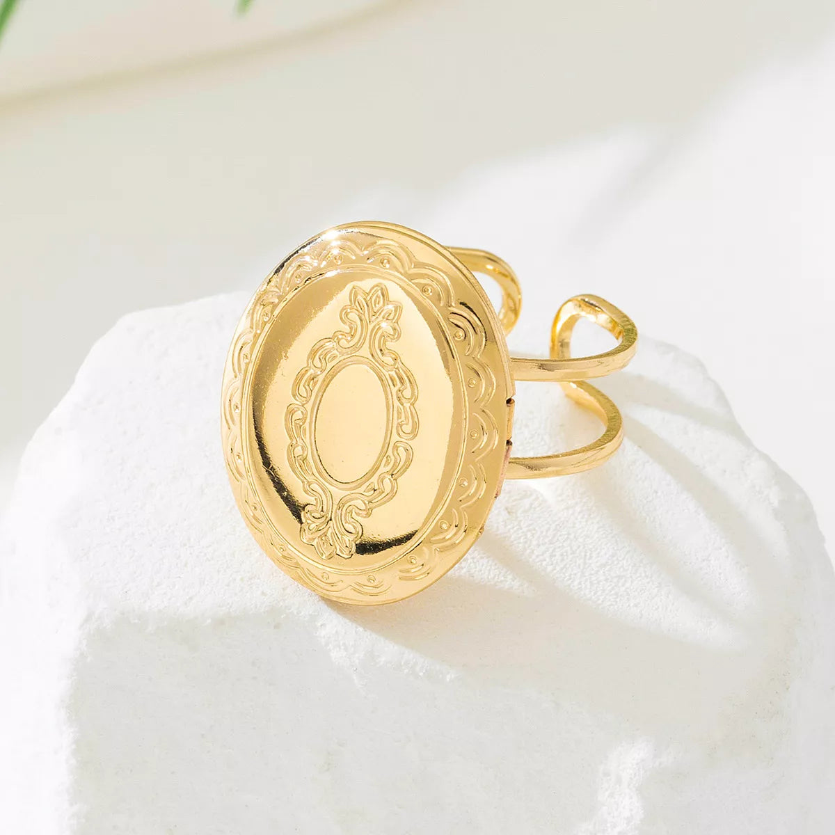 18K Gold-Plated Open Engraved Ring 