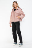 How Dare U Drawstring Hem PU Leather Zip Up Jacket 