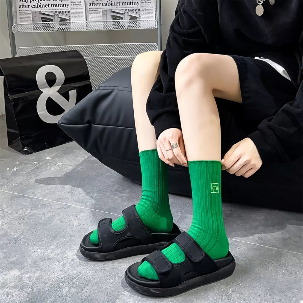 Breathable Ribbed Knit Crew Socks Lingerie & Nightwear