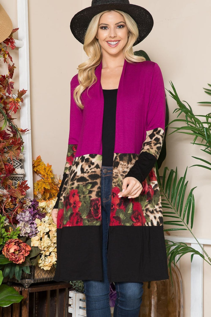 Celeste Full Size Color Block Open Front Cardigan 