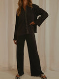 Collared Neck Long Sleeve Top and Pants Lounge Set Lingerie & Nightwear