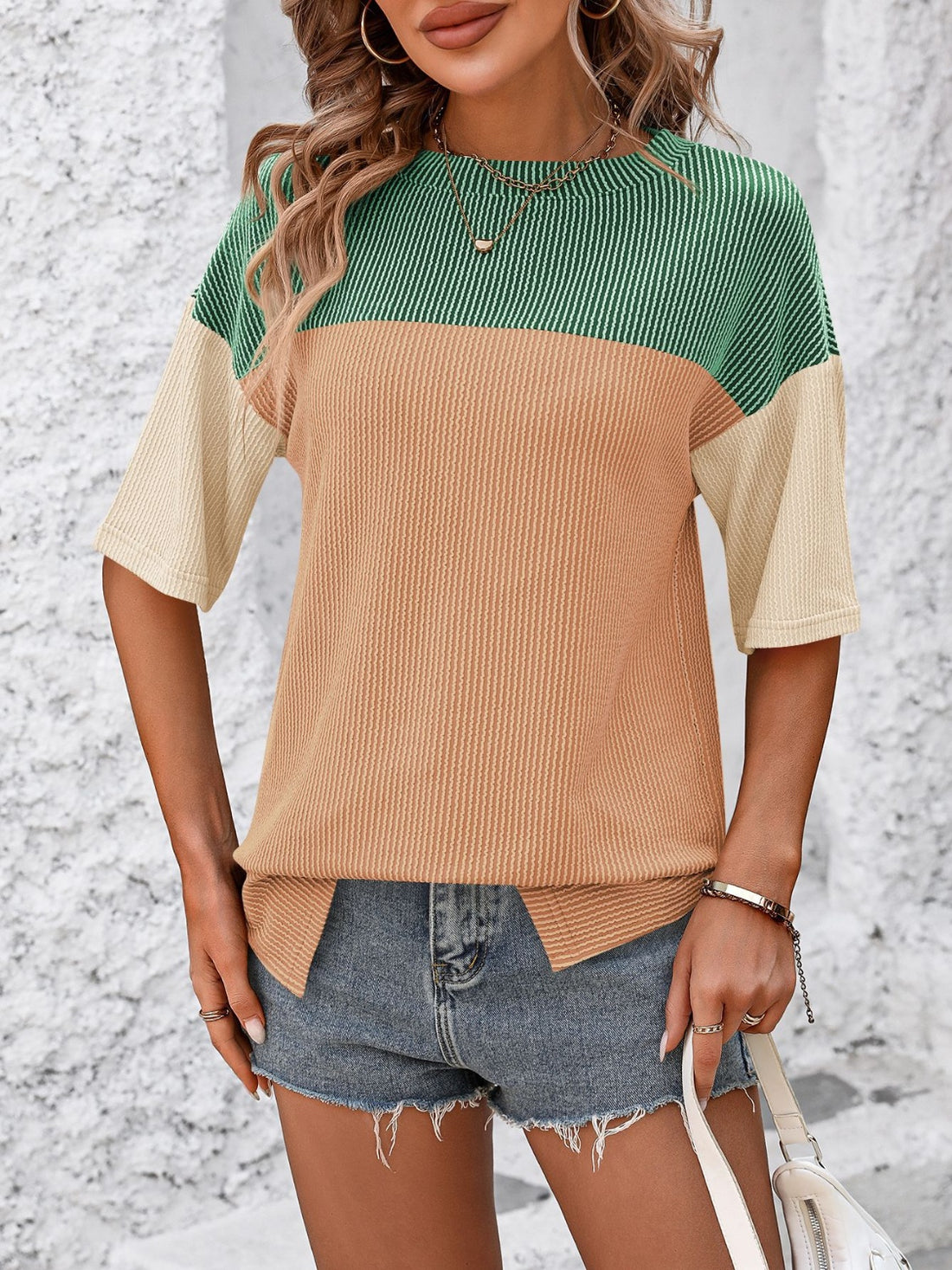 Mandy Color Block Round Neck Half Sleeve T-Shirt 