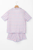Plaid Collared Neck Short Sleeve Top and Shorts Lounge Set Lingerie & Nightwear