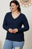 Basic Bae Full Size Ribbed V-Neck Long Sleeve T-Shirt 